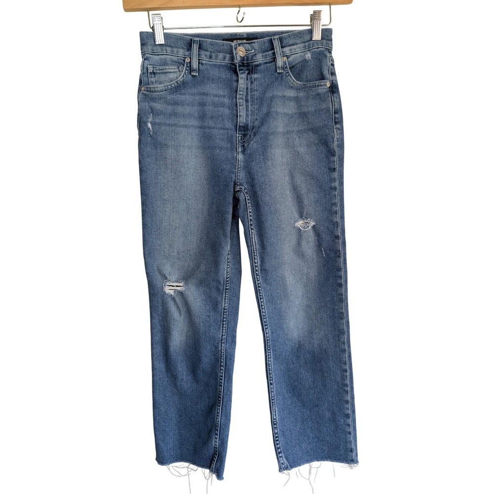 HUDSON Remi High‎ Rise Straight Crop Jeans Womens 26 Oceanview Blue Distressed